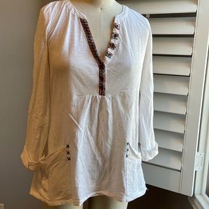Anthropologie white embroidered tunic S